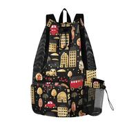 sanluoli Golden Red Buildings Cars Black Drawstring Gym Bags For Men Women Gym Bag With Pockets Wet and Dry Separation