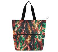 sanluoli Gorgeous Combustion Red Green Fire Books Tote Bags for Boys Girls Women, Gothic Lightweight Reusable Book Bag Grocery Bag with Zipper for College Shopping Beach Rainbow school supplies