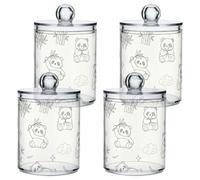 sanluoli Gray Cute Panda bamboos Clear Plastic Candy Organizer Storage with lid Bathroom Essentials Decorative storage bins for Cotton Swabs,Cotton Pads,Floss Picks,Paper Clips,Hair Clips 4 Pack