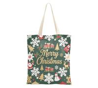 sanluoli Green and Gold Merry Christmas Canvas Tote Bag Large Capacity Canvas Tote Bags For Women Grocery & Farmers Market 16"x15" school essential