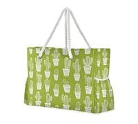 sanluoli Green Cactus Pattern Large Capacity Sturdy Tote Bag with side pocketes Bag Portable Travel with cup holders on the side