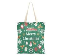 sanluoli Green Merry Christmas Gold and White Snowflake Tote Canvas Bag reusable Canvas Tote Bags For Women Grocery & Farmers Market 16"x15" school essential