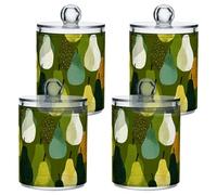 sanluoli Green Pear Fruit Cartoon Clear Plastic Candy Organizer Storage with lid Bathroom Essentials Decorative storage bin for Cotton Swabs,Cotton Pads,Floss Picks,Paper Clips,Hair Clips 4 Pack