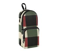 sanluoli Green Red Buffalo Plaid Nylon 3 Compartments Large Zipper Pencil Bag study&multifunctional Pencil Cases For School School Stationery for Girls Office 1600ml