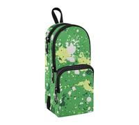 sanluoli Green White Mottled Pattern Nylon 3 Compartments Pencil Bag Pen Case Multi-purpose and aesthetic Zipper Pencil Case Stationery Organizer for Men Preppy School 1600ml