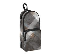 sanluoli Grey Mottled Plaid Retro Nylon 3 Compartments Pencil Bags For School Multi-purpose and aesthetic Zipper Mesh Pencil Case School Stationery for Men College 1600ml