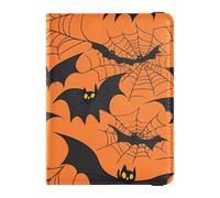sanluoli Halloween Web Bat Orange Leather Passport Holder Cover Travel Documents Organizer Protector Document Organizer Holder Accessories Lightweight