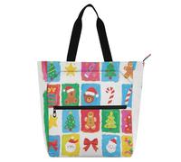 sanluoli Happy Christmas Bear Kids Book Tote for Kids Adults, Gothic Large Reusable Grocery Beach Bag with Zipper for School and Playtime Rainbow school supplies