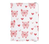 sanluoli Happy Valentine's Day Cartoon Pig White Leather Passport Card Holder Cover Combo Travel Documents Organizer Protector Passport Cover Holder Wallet Case Waterproof
