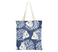 sanluoli Henri Style Hedgehog Indigo Blue Canvas Bag Tote reusable Canvas Tote Bag With Pockets Christmas Retirement Shopping Beach Work 16"x15" school essential