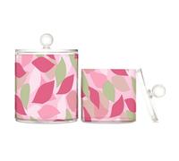 sanluoli Henri Style Leaf Petal Colorful Clear Plastic storage container with lid Pantry Essentials Decorative Dental floss storage jar for Cotton Swabs,Cotton Pads,Floss Picks,Paper Clips,s 2 Pack