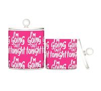 sanluoli I'm Going Out Tonight Hot Pink Clear Plastic bins for storage with lid Office Essentials Decorative storage bins for Cotton Swabs,Cotton Pads,Floss Picks,Paper Clips,s 2 Pack