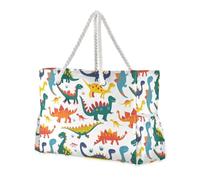 sanluoli Interesting Colorful Dinosaur Patterns Portable Large Tote Bag with side pocketes Tote Bag Women with zippered pockets