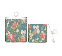 sanluoli Koala Flowers Retro Green Clear Plastic storage organizer with lid Bathroom Essentials Decorative Dental floss storage jar for Cotton Swabs,Cotton Pads,Floss Picks,Paper Clips,s 2 Pack