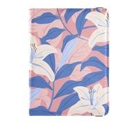 sanluoli Large White Lily Flowers Blue Leaves Leather Passport and Vaccine Card Holder Combo Wallet Passport Holder Cute Passport Book Ultra Slim