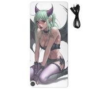 sanluoli Leather Computer Heated Mouse Pad 3d Cute Bat Girl Evil | 80x33 cm(31.5x13 in),Anti Slip Desk Top Pad for Home Office Desk Writing Work,with 3 Heat Levels & 3 Hours Automatic Shut-Off