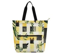 sanluoli Leaves Yellow Black Plaids Kids Tote Bags for Boys Girls Adults, Gothic Water-resistant School Beach Bag Shopping Bag with Zipper for School and Playtime Rainbow school supplies
