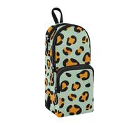 sanluoli Leopard Print Orange Green Nylon 3 Compartments Pen Storage Bag study&multifunctional Pencil Cases For College Stationery Bag for Boys High School 1600ml