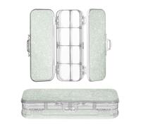 sanluoli Light Grey Green Bright Starry Glitter Plastic Pencil Box Clear 2 Layer Transparent Hard Pens Case For School With Snap-Tight Lid