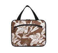 sanluoli lily Flowers Chocolate Brown hanging bags for women waterproof with hook, designer portable shave kit for essentials for women work bolsas de maquillaje para mujer, lily flowers chocolate