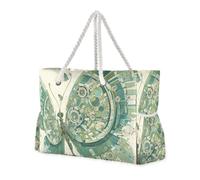 sanluoli Mechanical Style Butterfly Music Notes Mint Green Sturdy Large Tote Bag with side pocketes Bag For School Perfect for Travel Pool Swim Beach Vacation Necessities