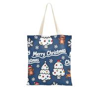 sanluoli Merry Christmas Cartoon Animal Bears Dark Blue Tote Bag Large Capacity Canvas Bags For Women Grocery & Farmers Market 16"x15" school essential
