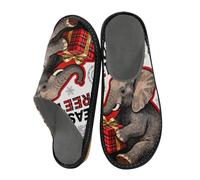 sanluoli Merry Christmas Elephants Red Plaid Women's Slippers Memory Foam Slipper Shoes Warm Slippers For Women Indoor Size 6.5