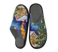 sanluoli Merry Christmas Starry Night Women's Slippers Memory Foam Slipper Shoes Indoor Slippers Women Size 6.5