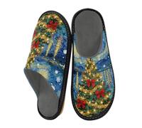 sanluoli Merry Christmas Tree Starry Night Women's Slippers Slippers For Womens Memory Foam Slipper Shoes Size 11