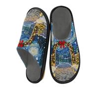 sanluoli Merry Christmas Van Gogh's Starry Night Slippers For Women Indoor House Slippers For Women Memory Foam Size 5 5