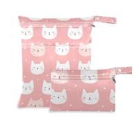 sanluoli mess-proof dry bags 2 Pack travel essentials for baby with handles for gym, yoga (Cats Face Baby Pink)