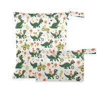 sanluoli mess-proof suit bag waterproof 2 Pack travel essentials for babies with handles for daycare, bathing (Childish Doodle Green Dino)