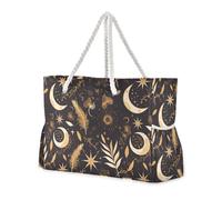 sanluoli Minimalist Boho Golden Black Portable Tote Bags For Travel with side pocketes Weekender Travel Bag with cup holders on the side