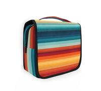 sanluoli Modern Art Abstract Shapes Pink Green hanging travel case for toiletries with hook, designer waterproof toiletry organizer for women travel cruises, orange red and blue stripes