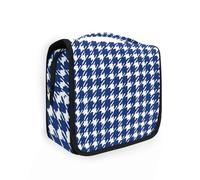 sanluoli Modern Art Abstract Shapes Pink Green hanging travel case for toiletries with hook, designer waterproof toiletry organizer for women travel cruises, houndstooth white navy blue