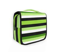 sanluoli Modern Art Abstract Shapes Pink Green hanging travel case for toiletries with hook, designer waterproof toiletry organizer for women travel cruises, black green and white stripes