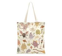 sanluoli Monsters Cute Cartoon Vintage Tote Bag sturdy Canvas Totes For Women for Gym, Work, Shopping 16"x15" school essential