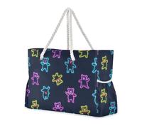 sanluoli Neon Colorful Cartoon Cute Dancing Bear Large Capacity Washable Tote Bag with side pocketes Laptop Tote Bag Perfect for Travel Pool Swim Beach Vacation Necessities