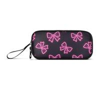 sanluoli Neon Peach Fluorescent Bow Nylon Zippered Pencil Bag High Capacity Pencil Storage Case School Stationery for Office Woman