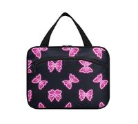sanluoli Neon Pink Fluorescent Bow hangingarge capacity travel cosmetic with hook, designer essential kit bag for travel accessories backpacking cartera para maquillaje, Neon pink fluorescent bow