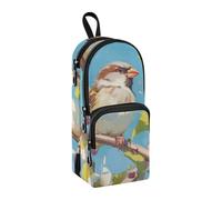sanluoli Oil Painting Spring Sparrow Nylon 3 Compartments Large Pencil Bag Multi-purpose and aesthetic Pencil Case For Kids Stationery for Women Elementary 1600ml