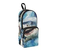 sanluoli Painting Style Shark Nylon 3 Compartments Pencil Bags With Zipper Multi-purpose and aesthetic Pen Pencil Case Stationery for Adolescents Elementary 1600ml