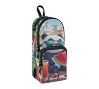 sanluoli Panda Eats Watermelon Cartoon Nylon 3 Compartments Pencil Bags For School Big Capacity Pencil Storage Case Stationery for Teen Girls Middle School 1600ml
