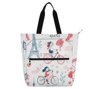 sanluoli Paris Cycle Simple Doodle Kids Tote Bags for Kids Women Men, Gothic Water-resistant Heavy Duty Reusable Library Book Bag Grocery Bag for School Shopping Travel Rainbow school supplies