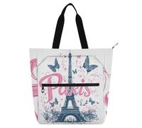 sanluoli Paris Handy Drawn Cute Book Tote Bag for Kids Boys Girls, Gothic Water-resistant School Shoulder Bags with Zipper Pockets for School Shopping Beach Rainbow school supplies