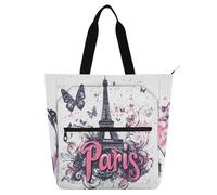 sanluoli Paris Handy Drawn Kids Book Tote for Kids Women Men, Gothic Water-resistant Library Book Tote Shopping Bag with Zipper Handles for School Shopping Grocery Rainbow school supplies