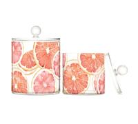sanluoli Peach Grapefruit Slices Clear Plastic storage container with lid Office Essentials Decorative Dental floss storage jar for Cotton Swabs,Cotton Pads,Floss Picks,Paper Clips,s 2 Pack