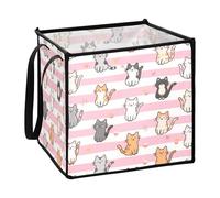 sanluoli Peach White Stripes Cartoon Cat fabric storage cubes for house art storage bin 13x13x13 In