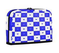sanluoli Pencil Bag Large Capacity Makeup Bags Multi-Purpose Bag for Kids Preppy School Buffalo Plaid Check White Blue Heart