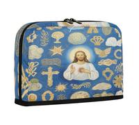 sanluoli Pencil Bags Large Capacity Pen Cases Slots Stationery Storage for Adults Office Art Oil Painting Jesus Blue